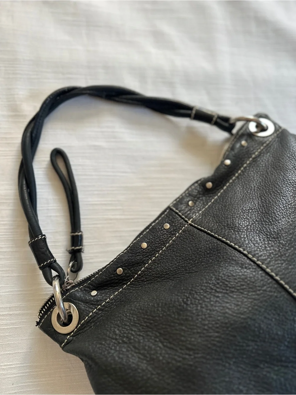 vintage FOSSIL Black Pebbled Leather Slouchy Hobo Shoulder Bag 75082 - EUC